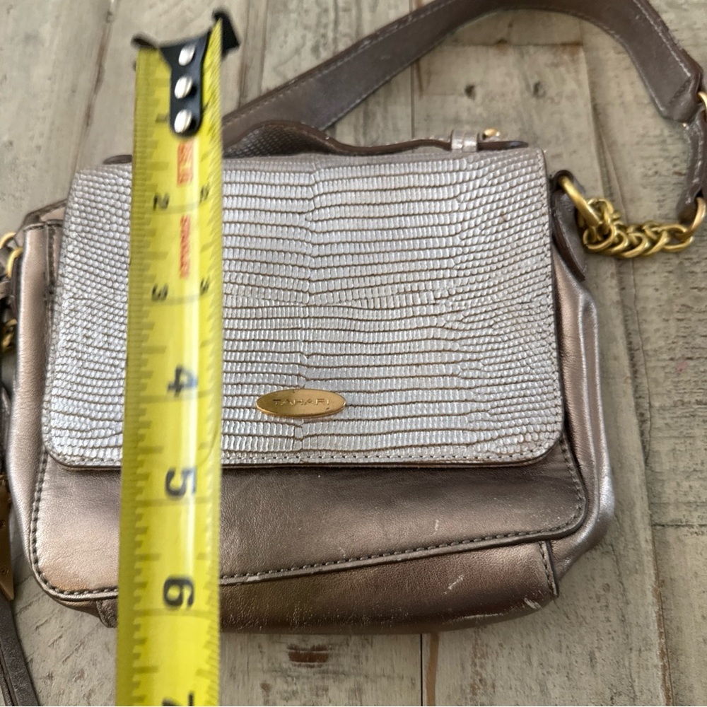 Tahari Metallic Silver Shoulder Bag chain accents - Picture 5 of 10